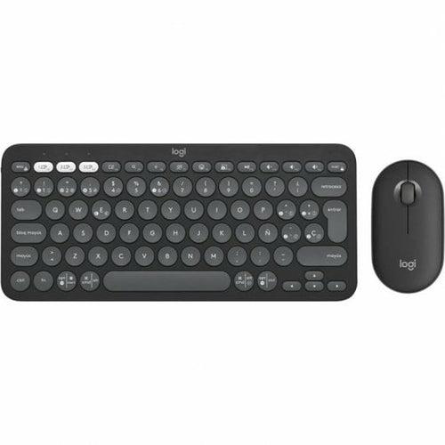 Tastatur mit Drahtloser Maus Logitech Pebble 2 Combo Qwerty Spanisch Schwarz Grau Graphit